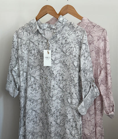 Mid-Length Linen Button-up Linen Shirt Dress