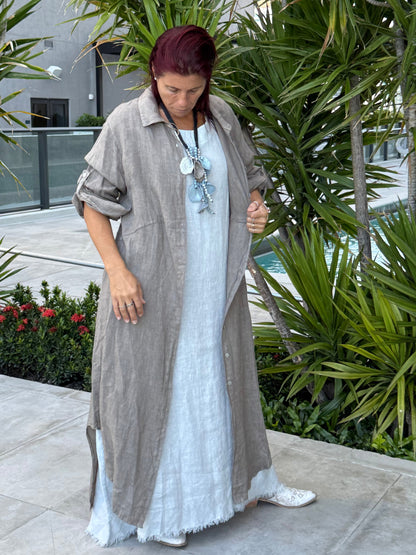 Linen Button-up Linen Shirt Dress