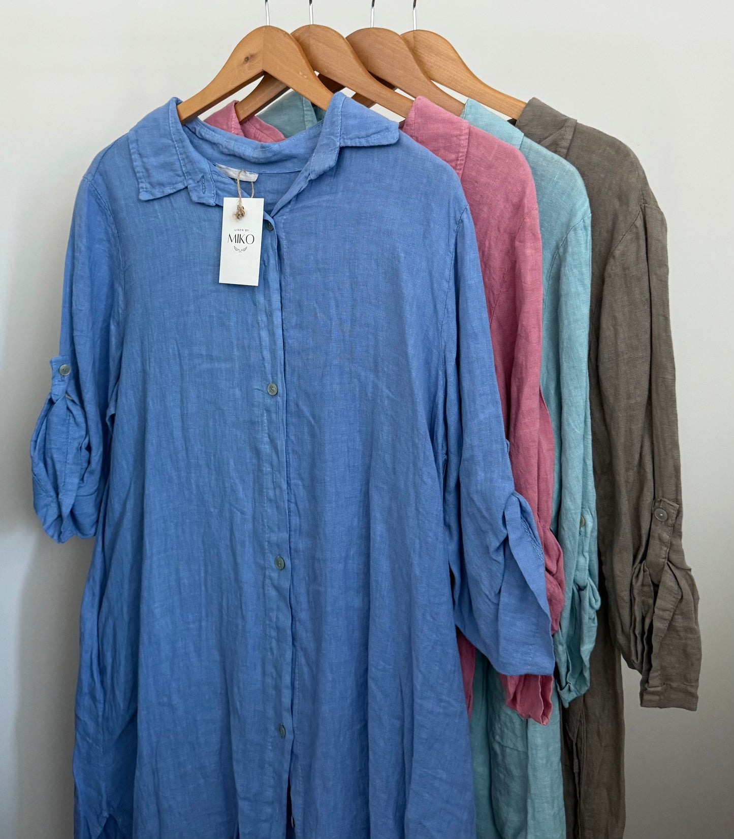 Mid-Length Linen Button-up Linen Shirt Dress