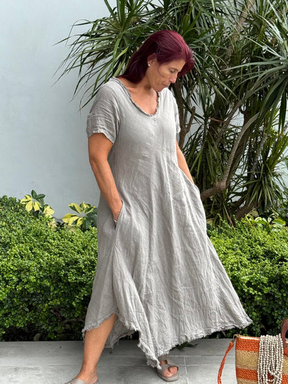 Linen Short Sleeves Dress
