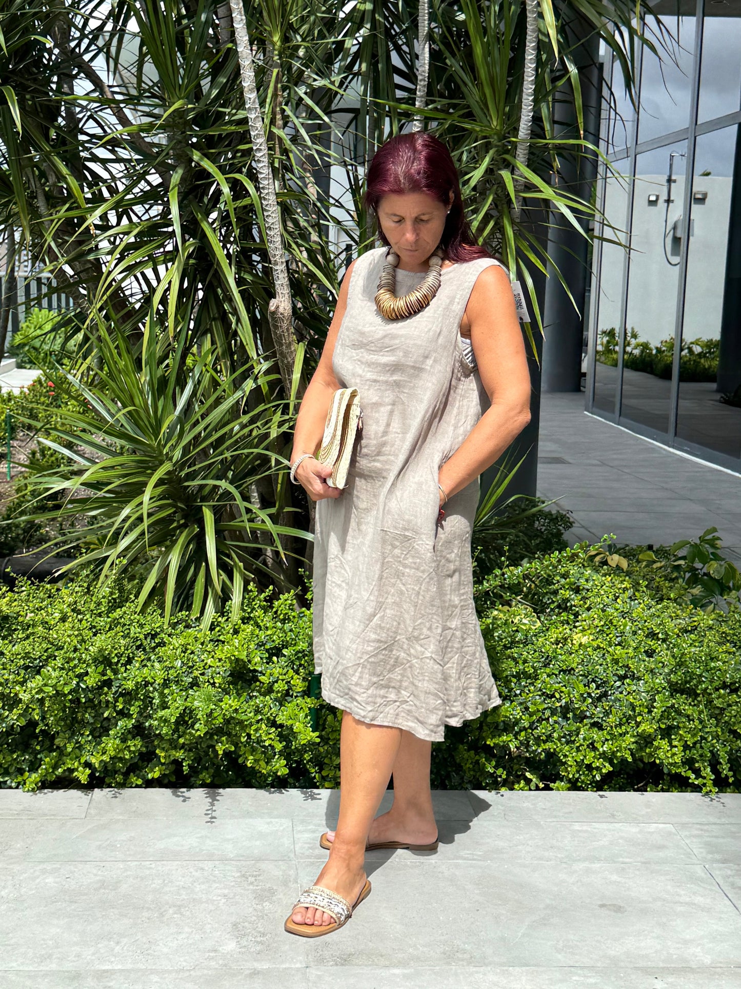 Button-back Linen Mini Dress