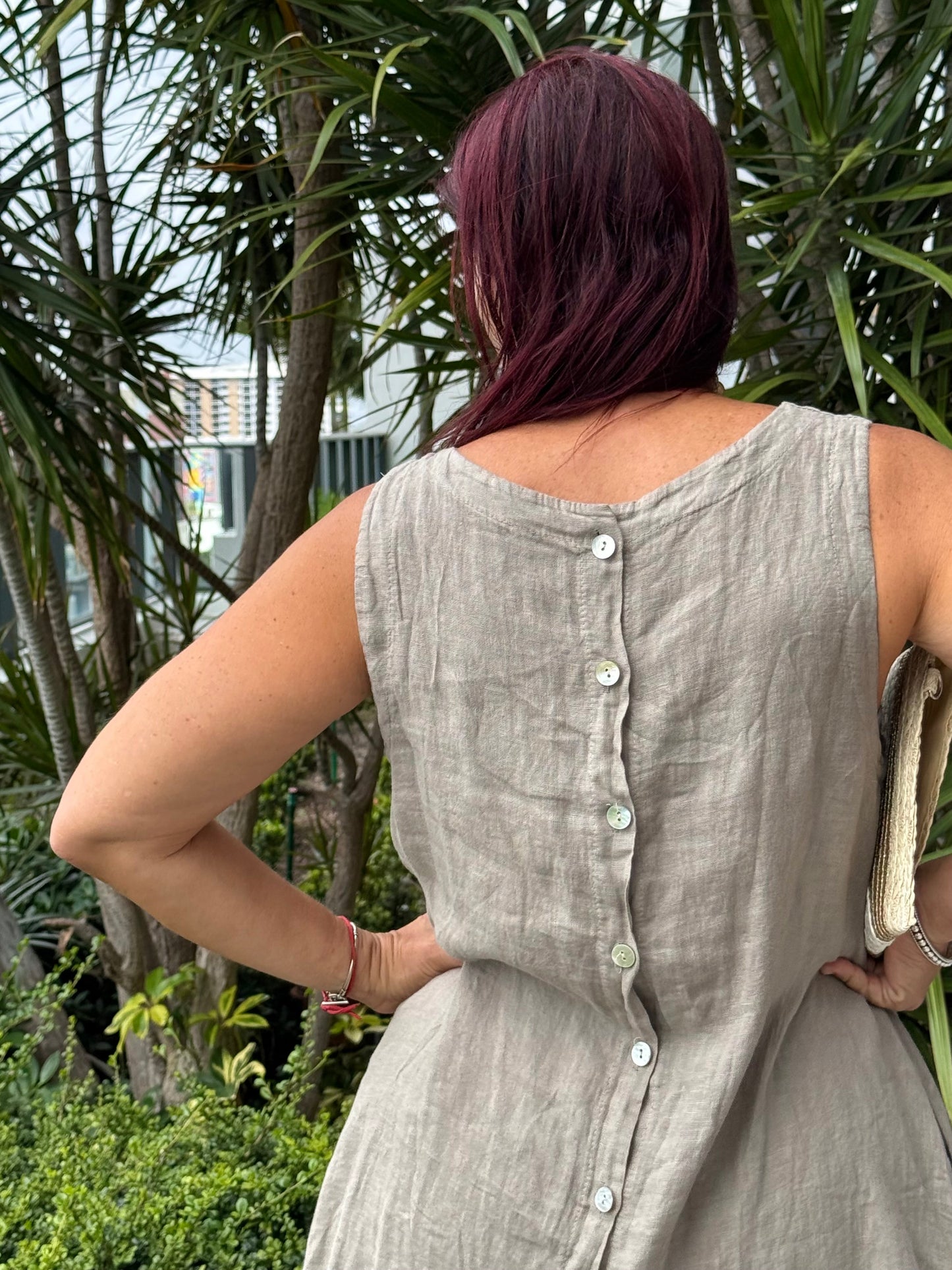 Button-back Linen Mini Dress