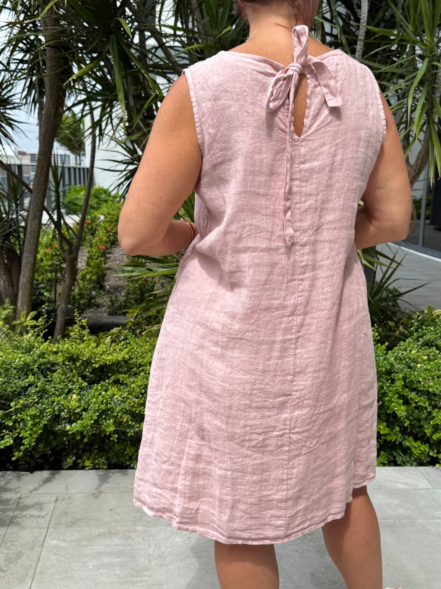 Tie-back Linen Mini Dress