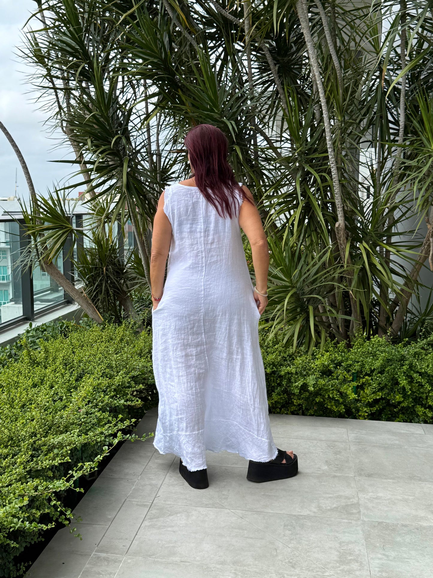 Frayed Edge Linen Long Dress