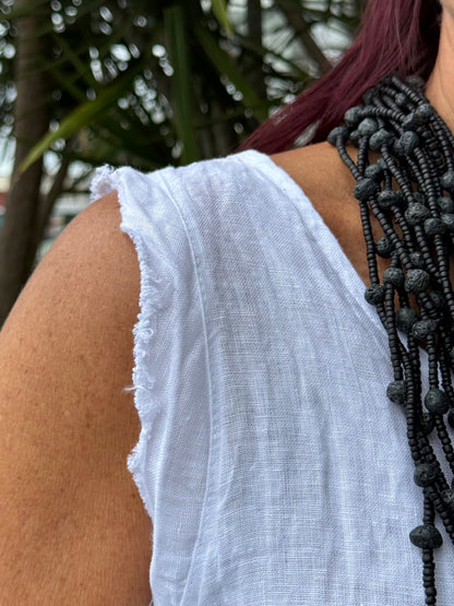 Frayed Edge Linen Long Dress