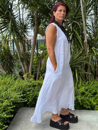 Frayed Edge Linen Long Dress
