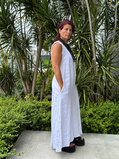 Frayed Edge Linen Long Dress