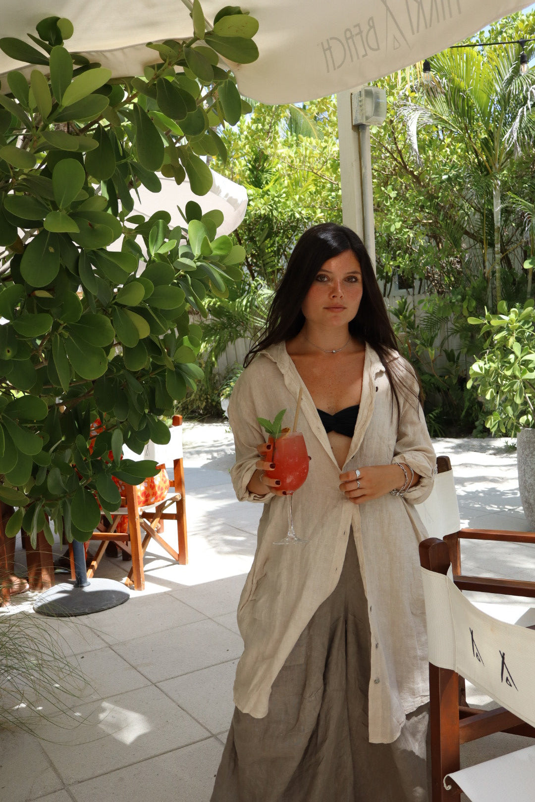 Mid-Length Linen Button-up Linen Shirt Dress