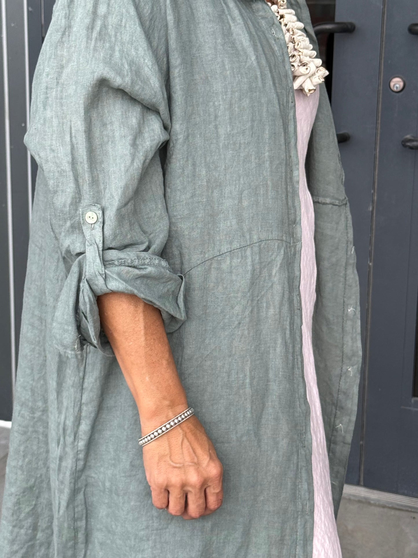 Linen Button-up Linen Shirt Dress