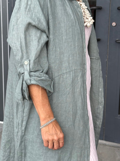 Linen Button-up Linen Shirt Dress