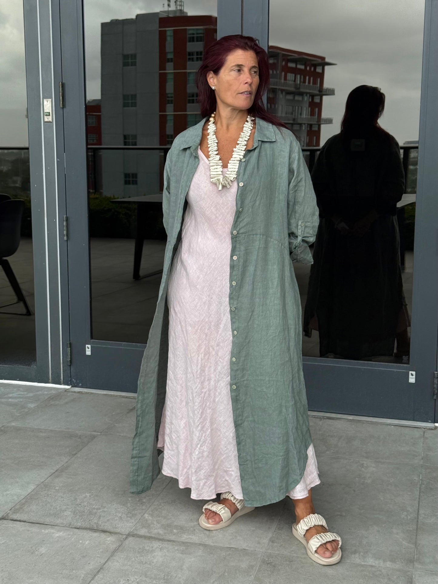 Linen Button-up Linen Shirt Dress