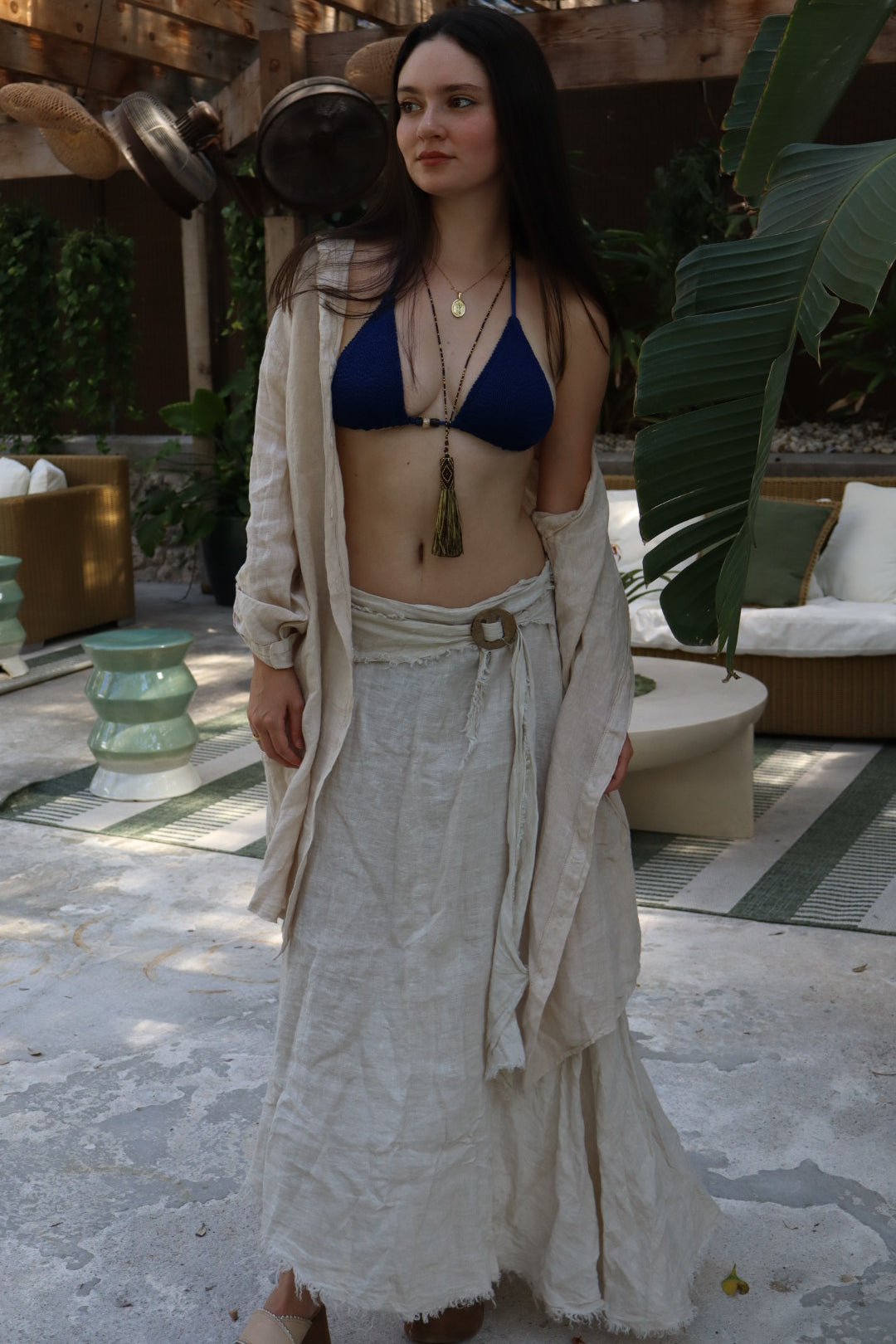 Tie Waist Linen Skirt