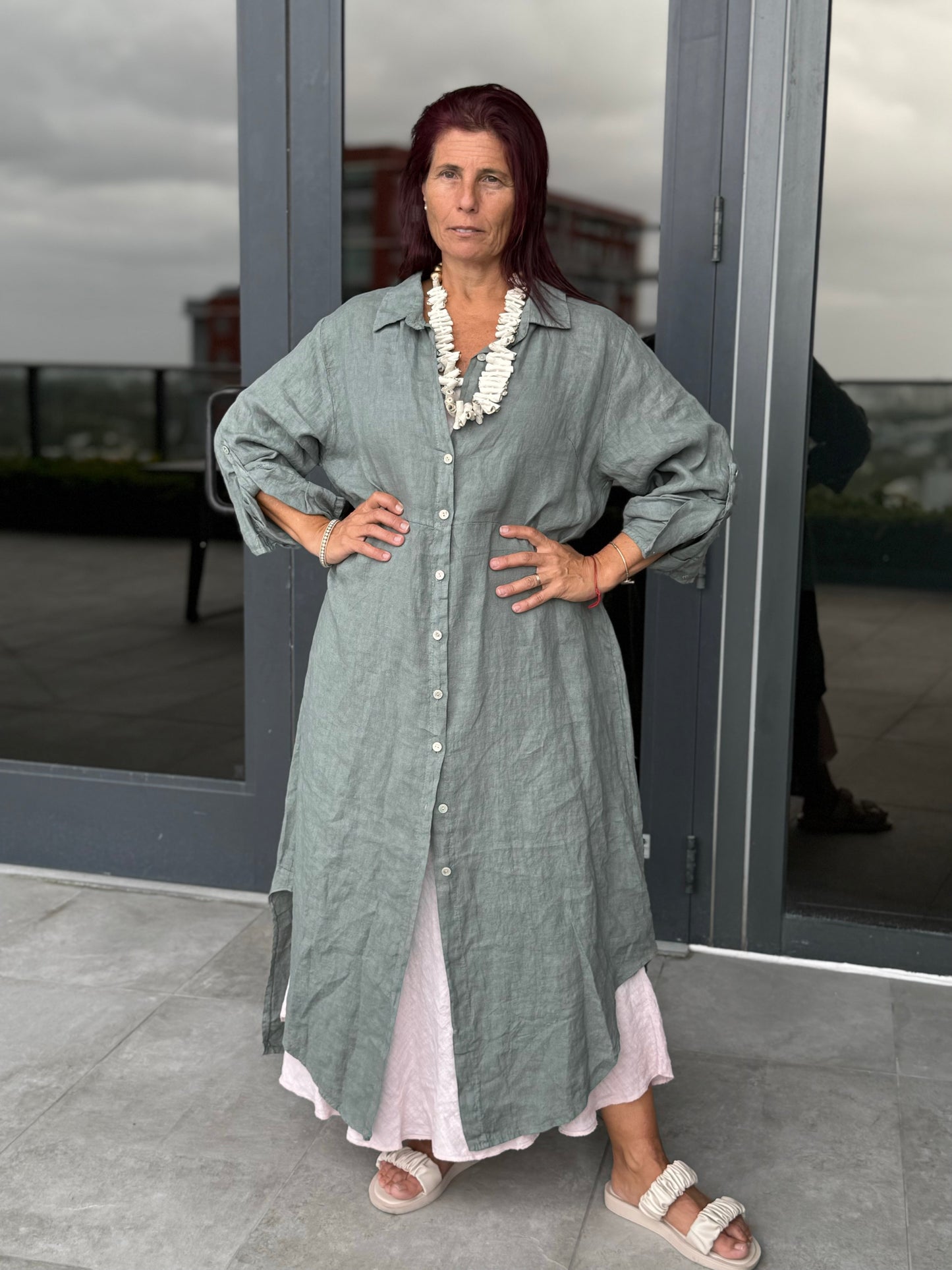 Linen Button-up Linen Shirt Dress