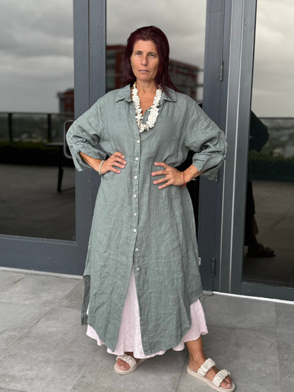Linen Button-up Linen Shirt Dress
