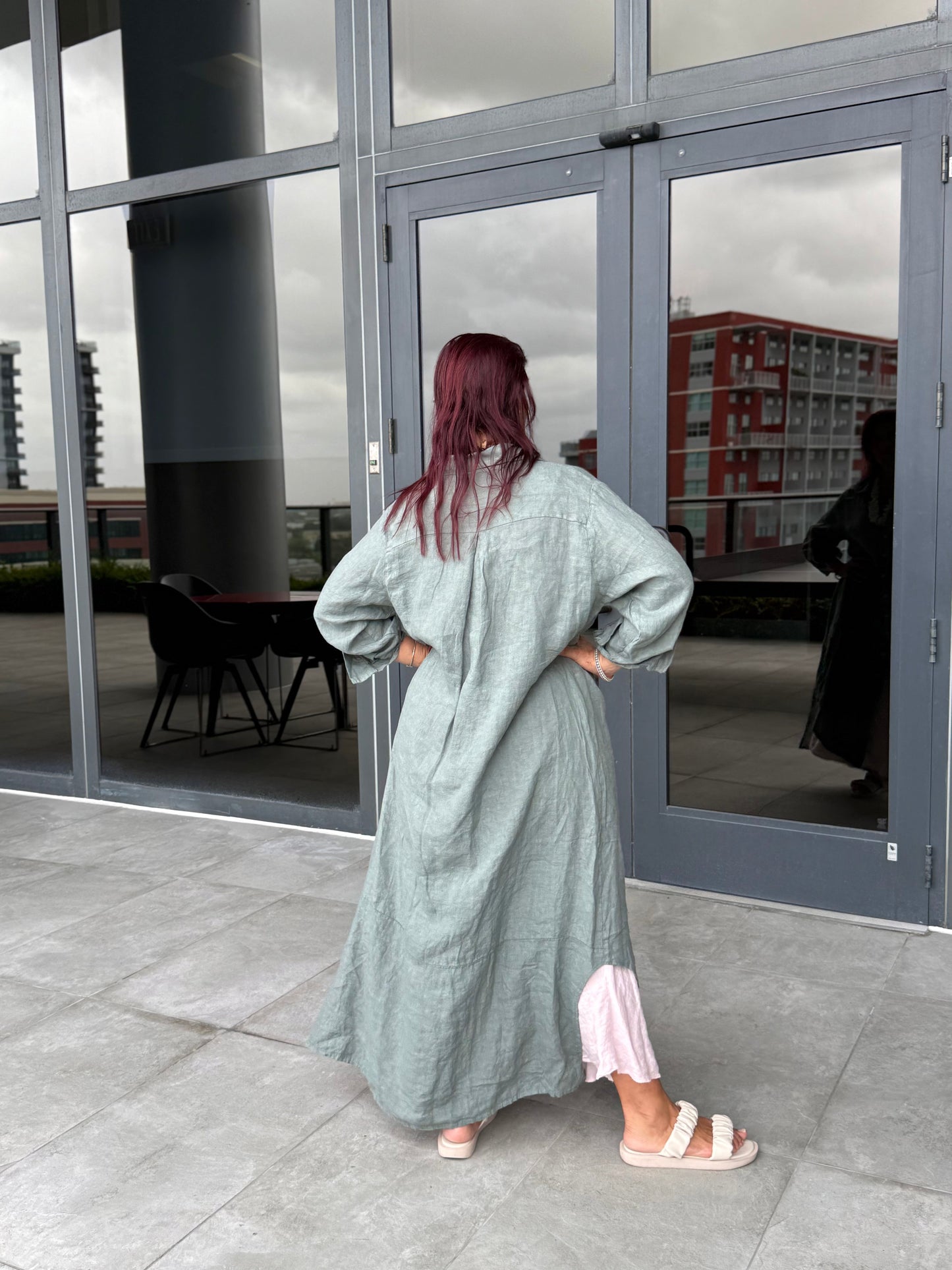 Linen Button-up Linen Shirt Dress