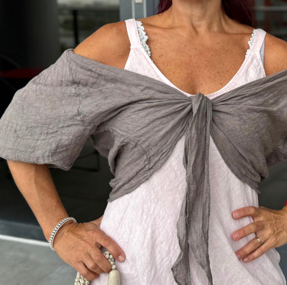 Tie-Front Linen Shrug