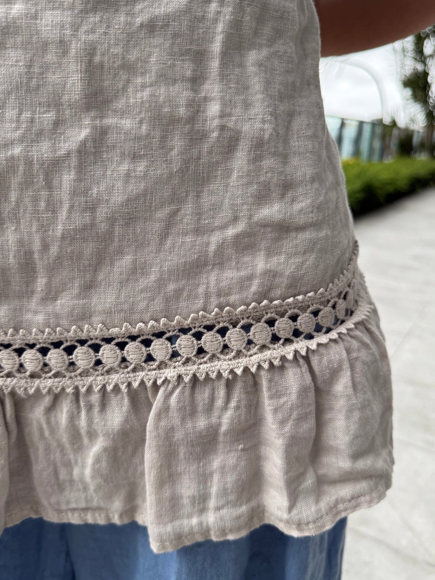 Sleeveless Linen Shirt with Crochet Trim