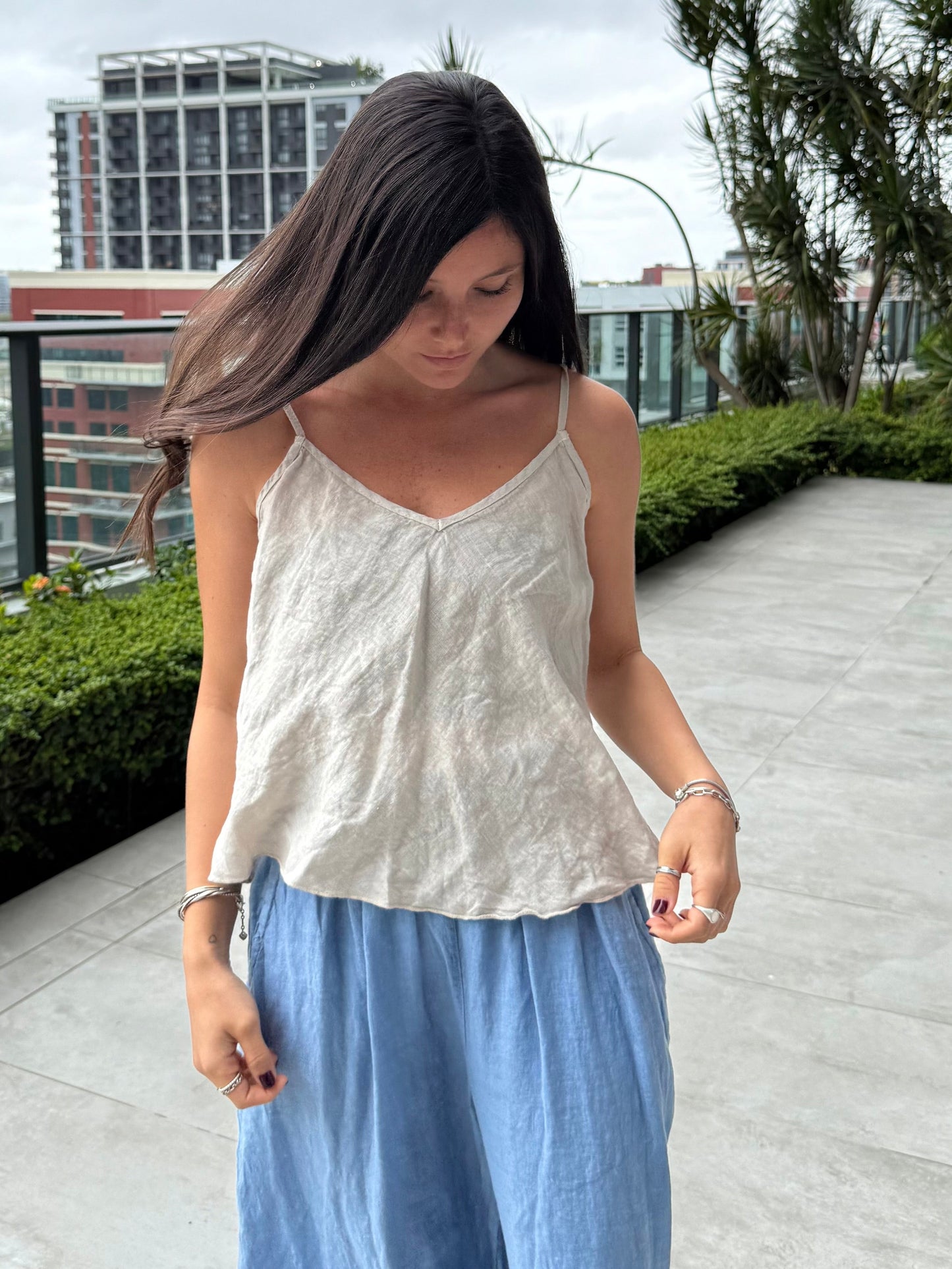 Thin-Strap Linen Top