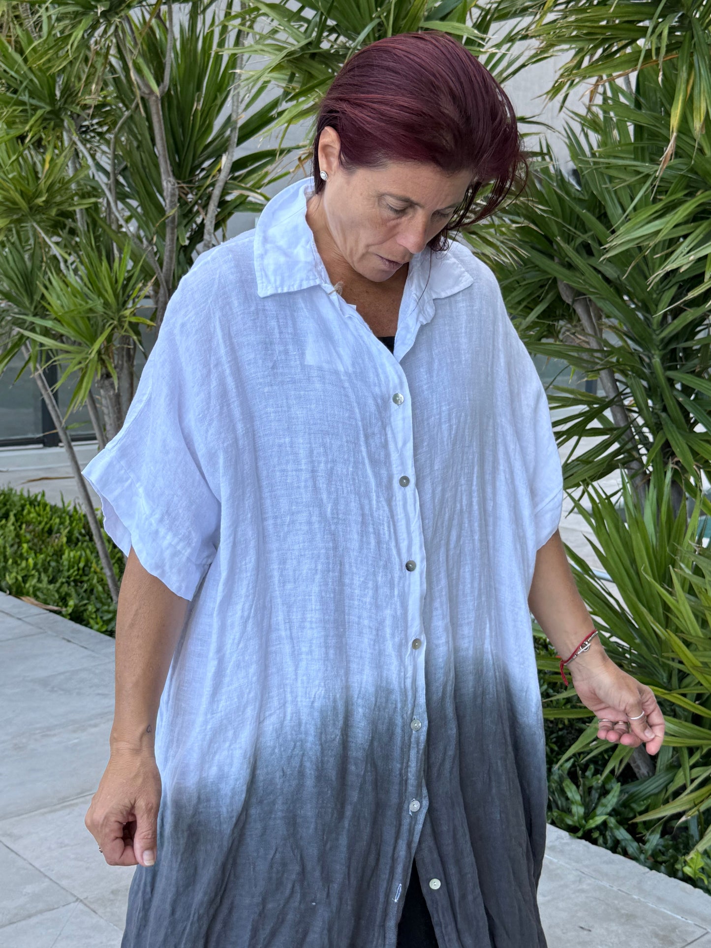 Linen Button-up Linen 2 Color Shirt Dress