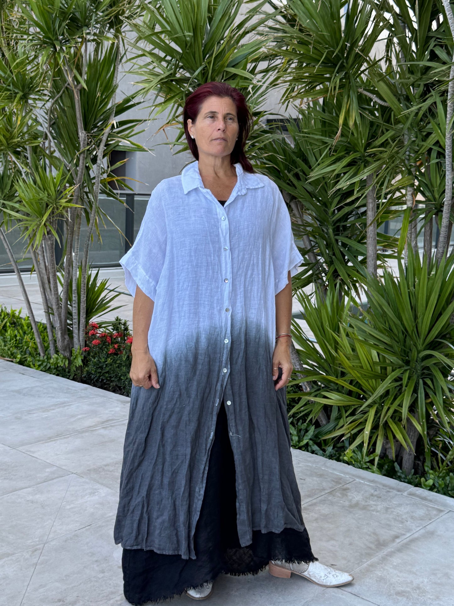 Linen Button-up Linen 2 Color Shirt Dress