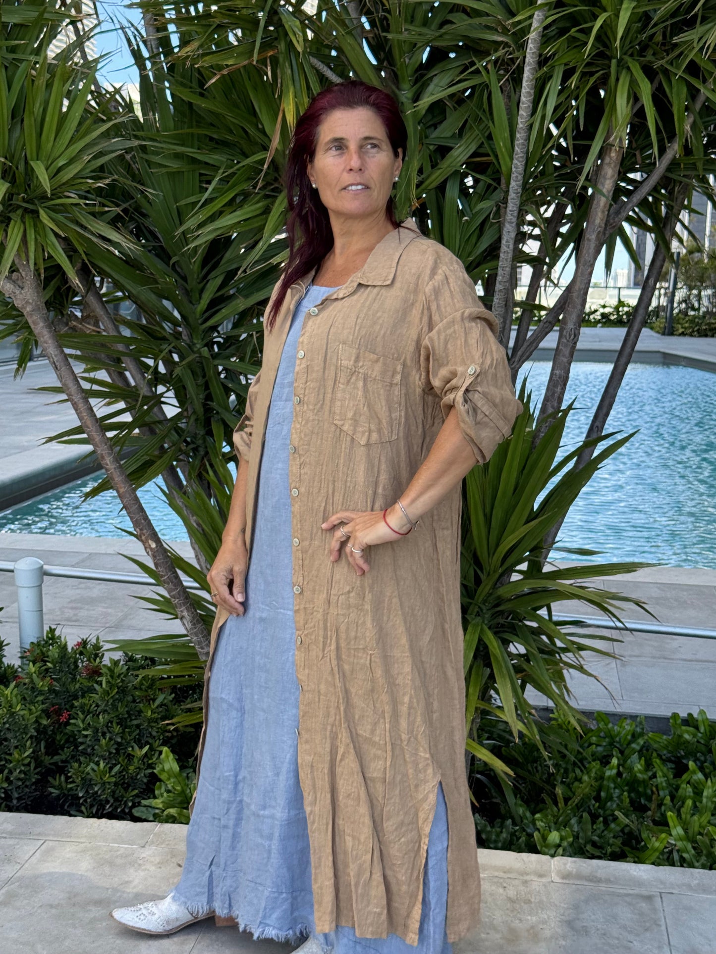 Linen Button-up Linen Shirt Dress