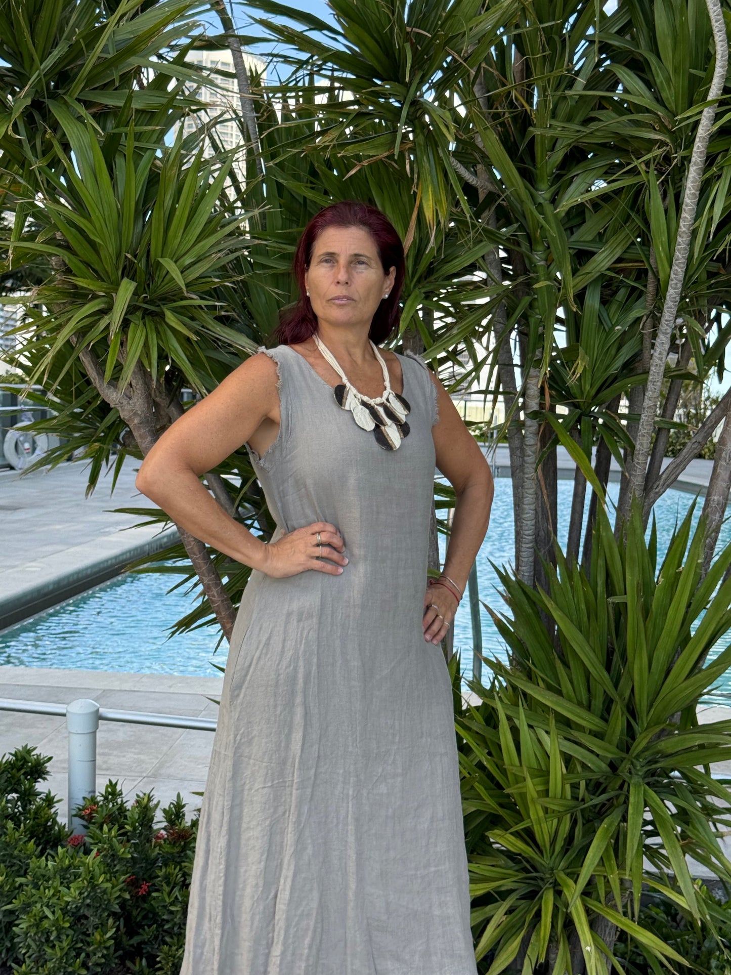 Frayed Edge Linen Long Dress