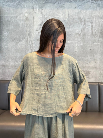Linen Button-Back Blouse