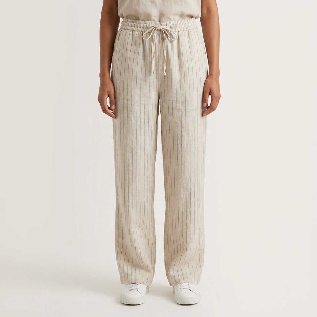Straight Striped Linen Pants