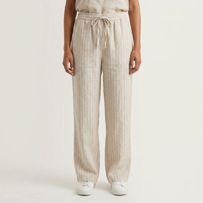 Straight Striped Linen Pants