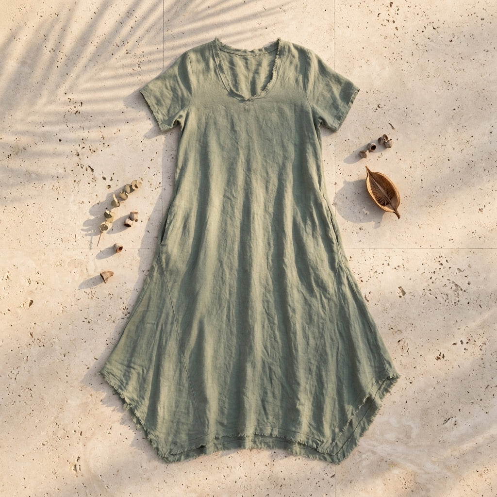 Linen Short Sleeves Dress