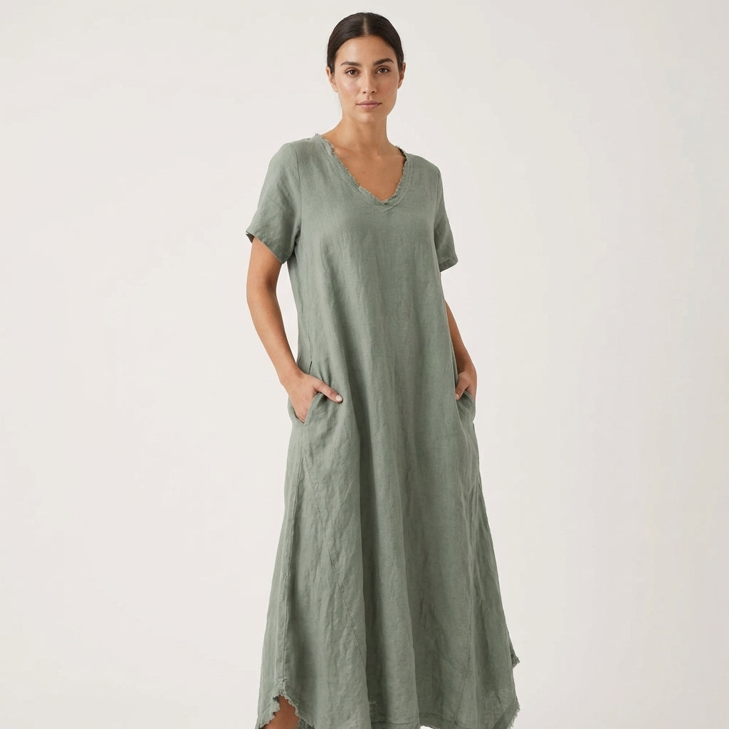 Linen Short Sleeves Dress