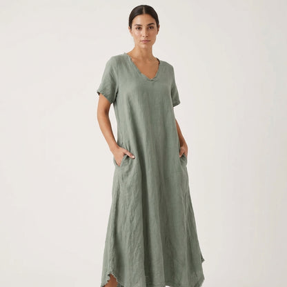 Linen Short Sleeves Dress