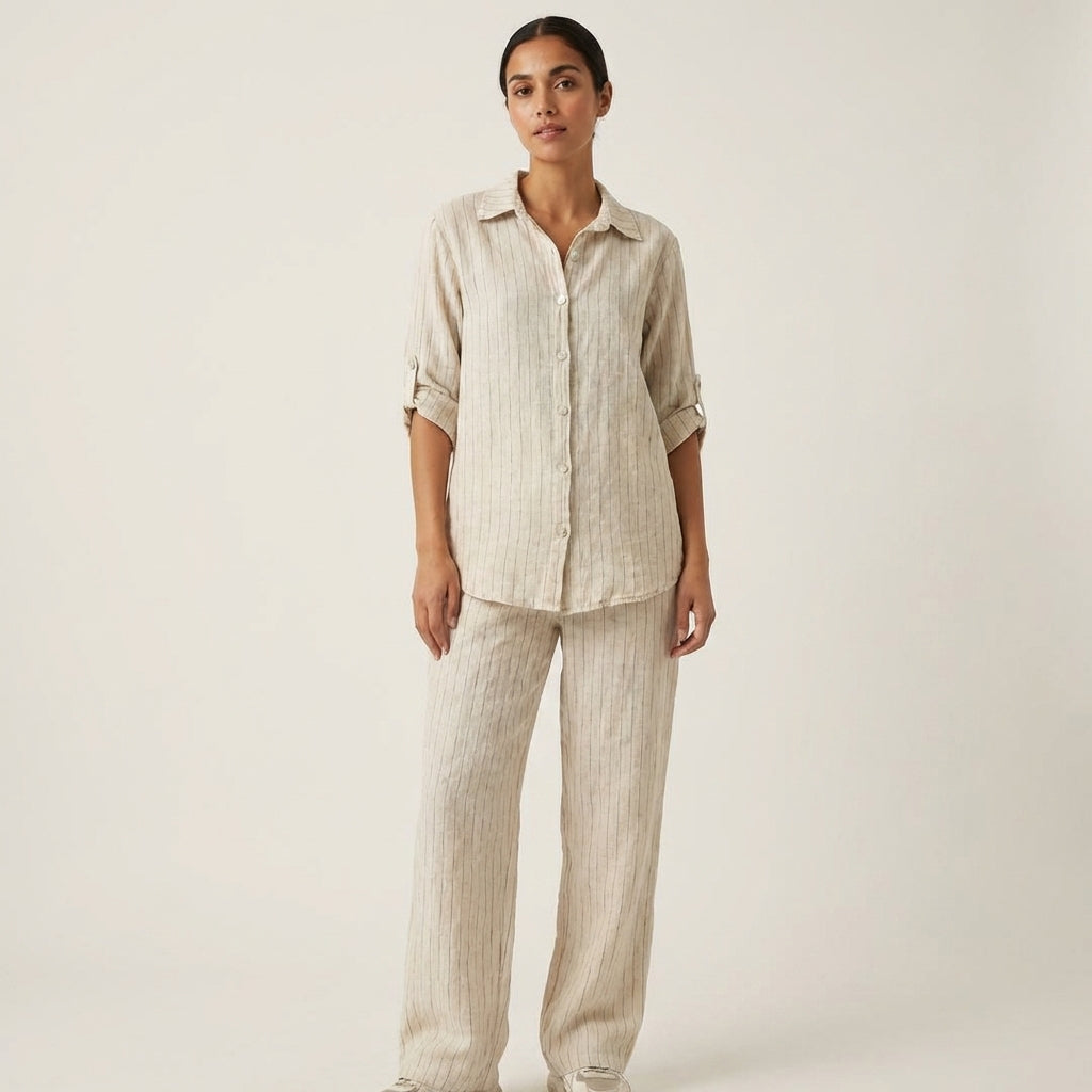Straight Striped Linen Pants