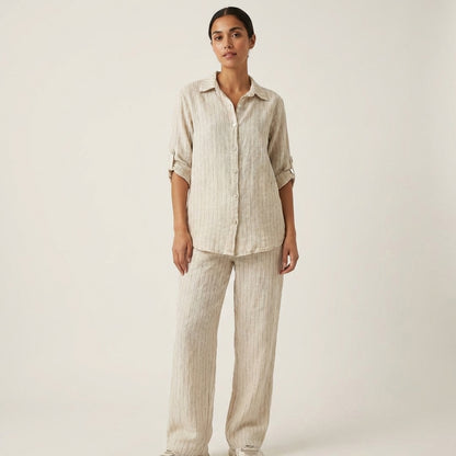 Straight Striped Linen Pants