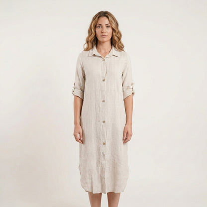 Linen Button-up Striped Dress