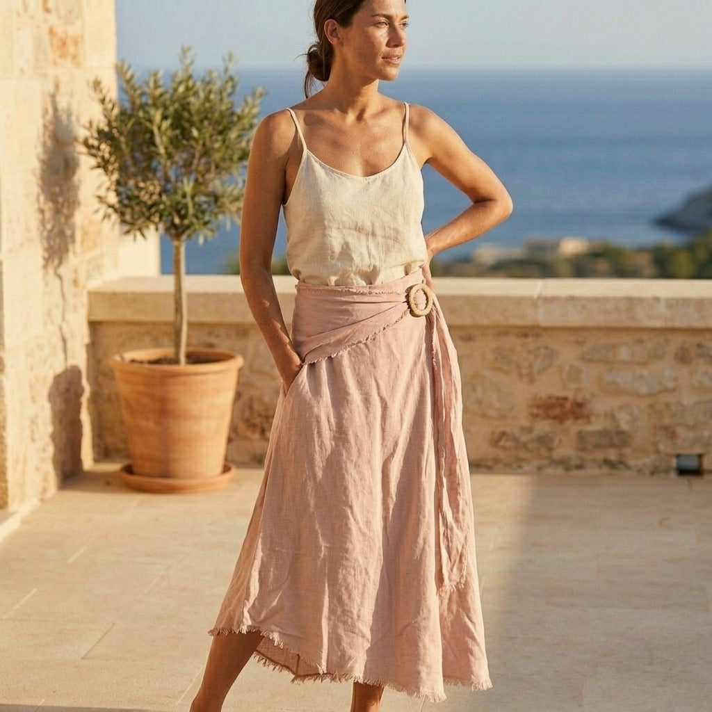 Tie Waist Linen Skirt