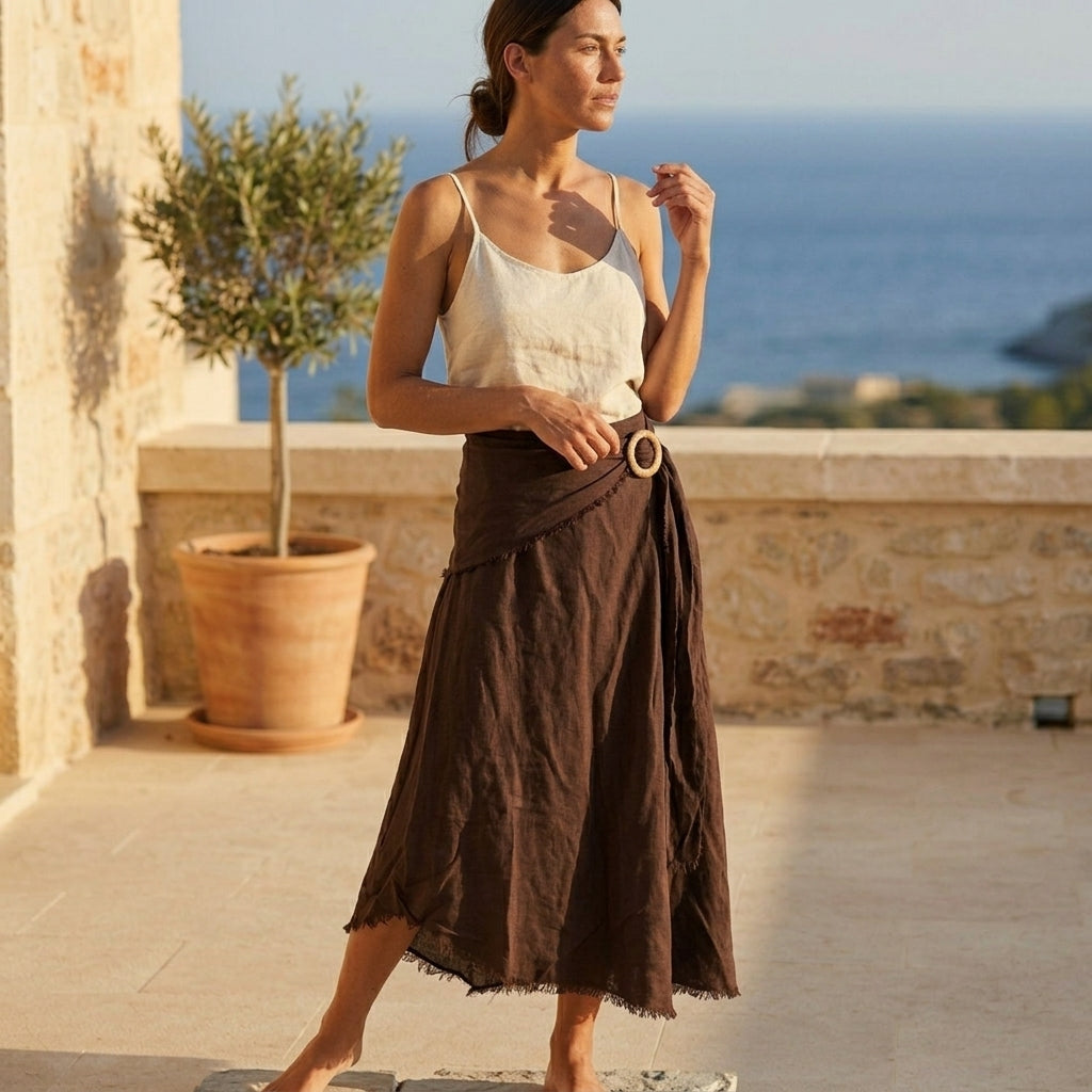 Tie Waist Linen Skirt