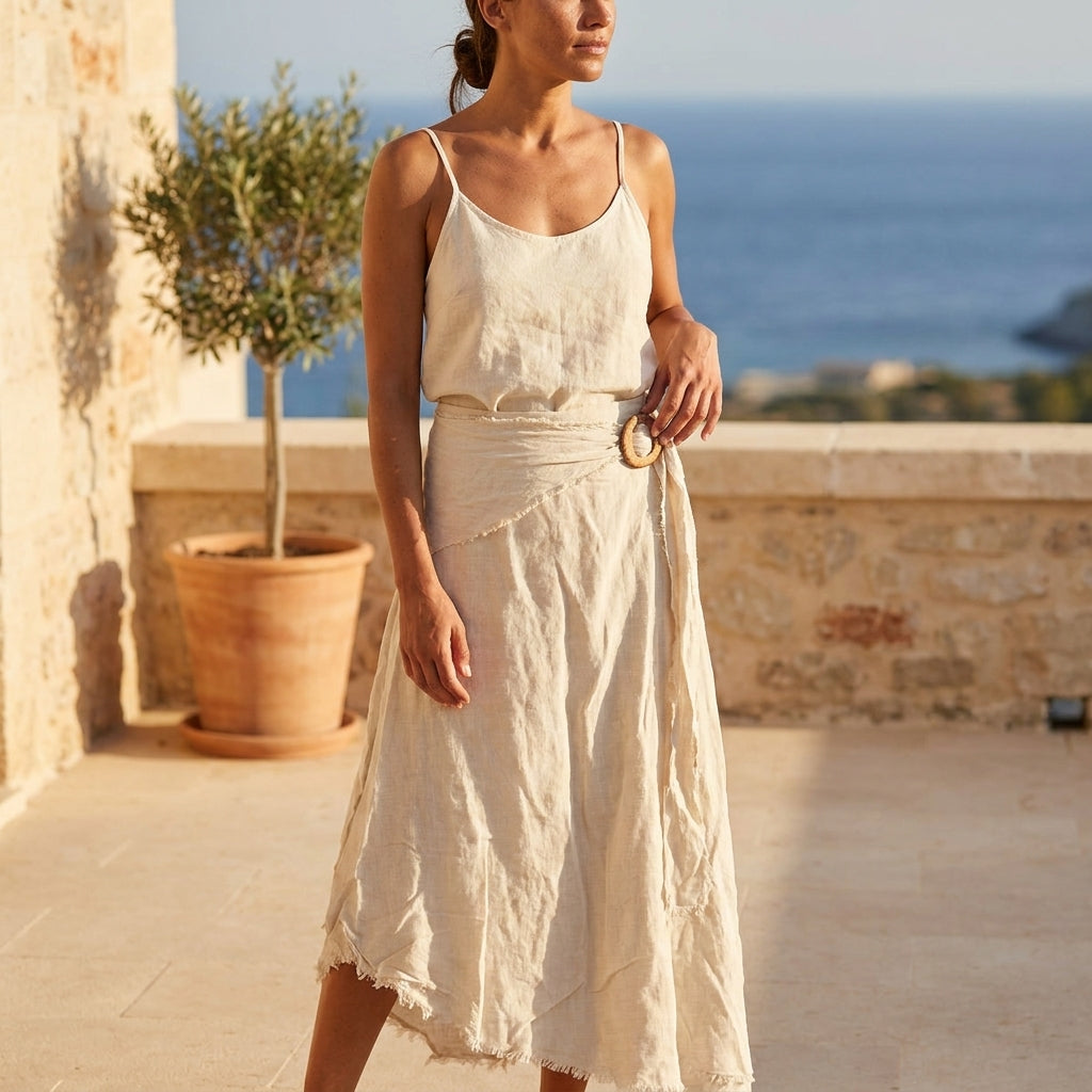 Tie Waist Linen Skirt