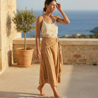 Tie Waist Linen Skirt