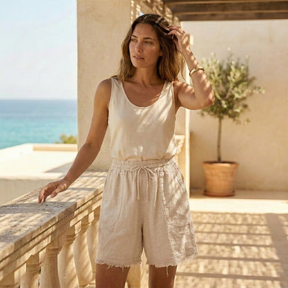 Frayed Edge Linen Shorts
