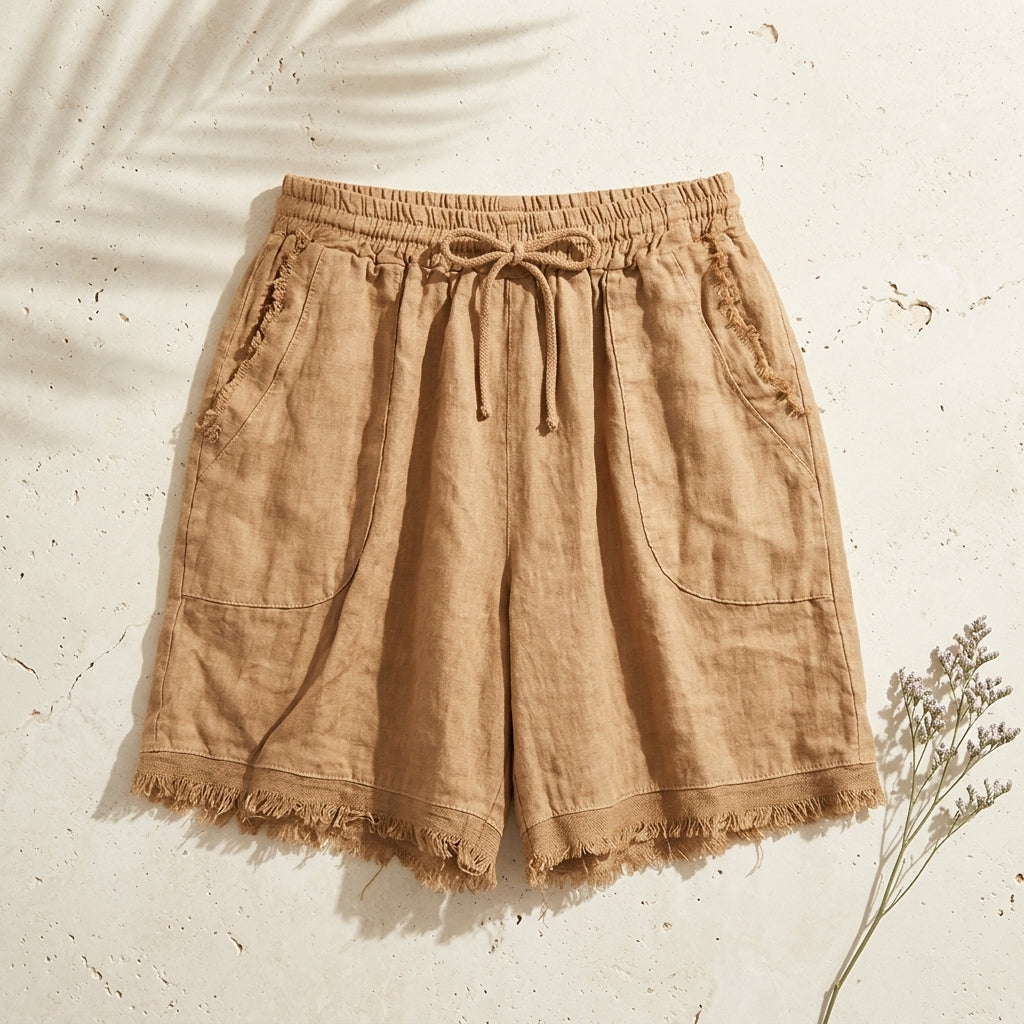 Frayed Edge Linen Shorts