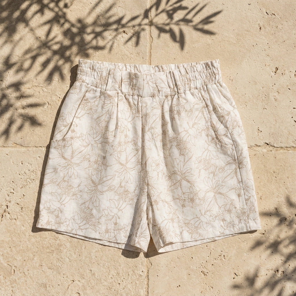 Linen Flower Pattern Shorts