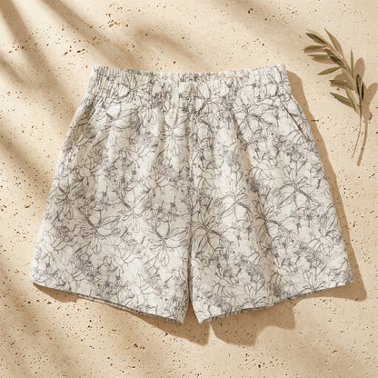 Linen Flower Pattern Shorts