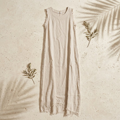Frayed Edge Linen Long Dress