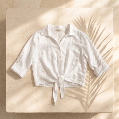 Linen Tie-Front Button-up Shirt