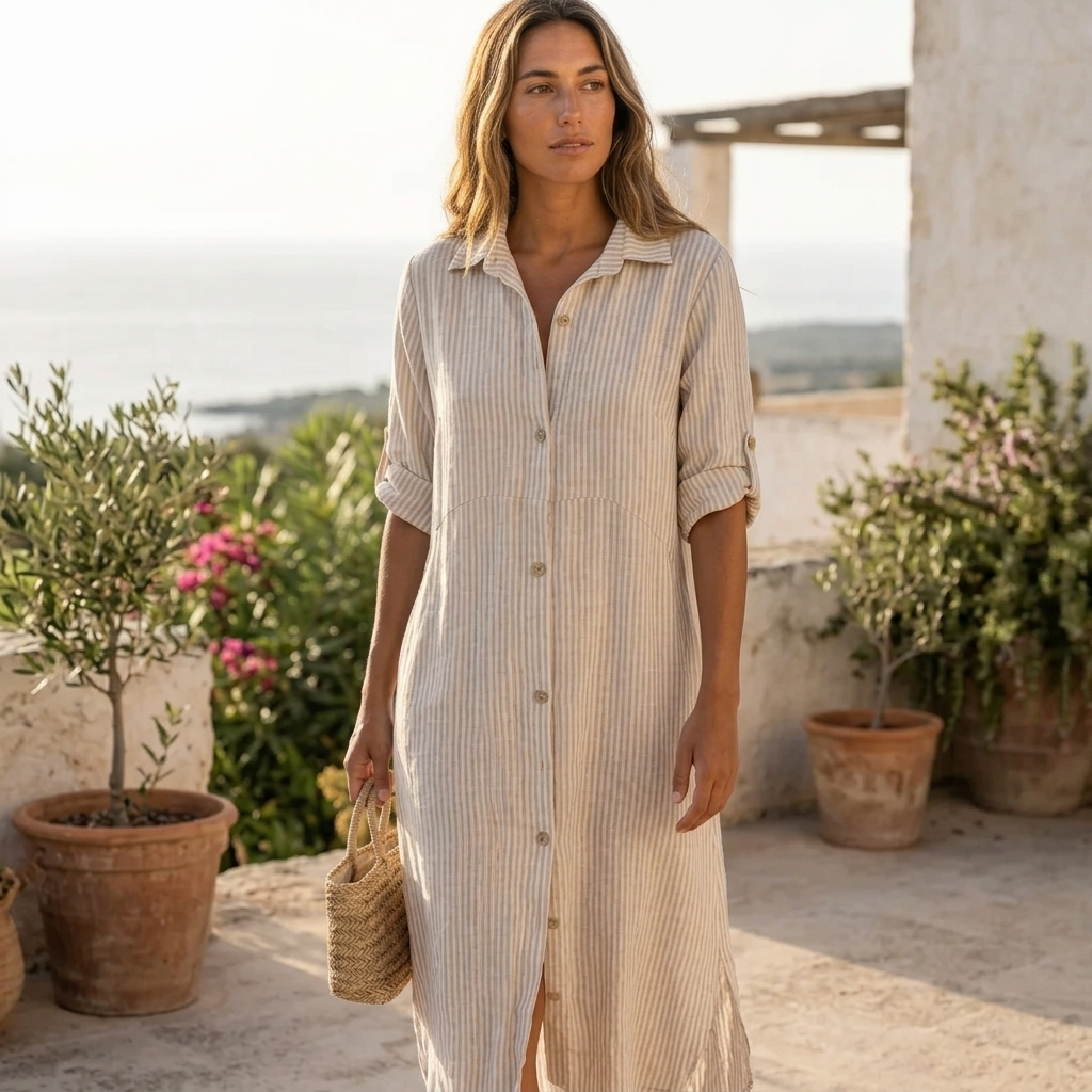 Linen Button-up Striped Dress