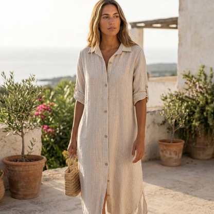 Linen Button-up Striped Dress